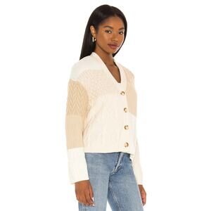 Rails Reese Cardigan Cream Patchwork Cable Knit Button Front Sweater Medium